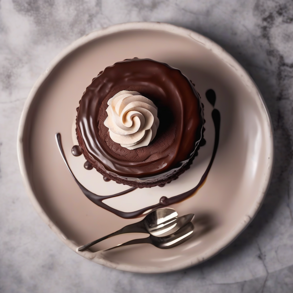 Chocolate Cake with Coffee Marscarpone Icing - overhead view of finished dish beautifully plated